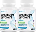 Magnésium Glycinate 500mg [Haute puissance] Caps végétiques, chélatés pour Absorption Supérieure, Non-OGM, NO Gluten et Laiterie, soutient la santé musculaire, articulaire et cardiaque.