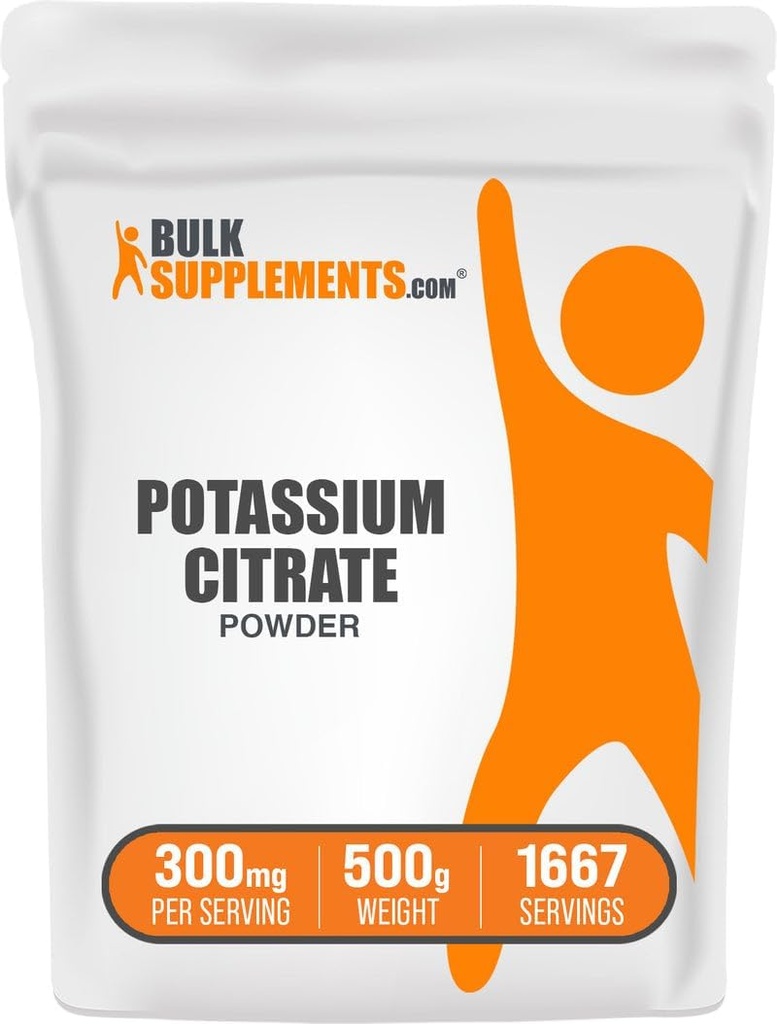 BulkSupplements.com Citrate de potassium en poudre - pour le soutien de l'hydratation, supplément minéral, potassium 99mg - sans gluten, 300mg par portion, 500g (1,1 lb) (paquet de 1)