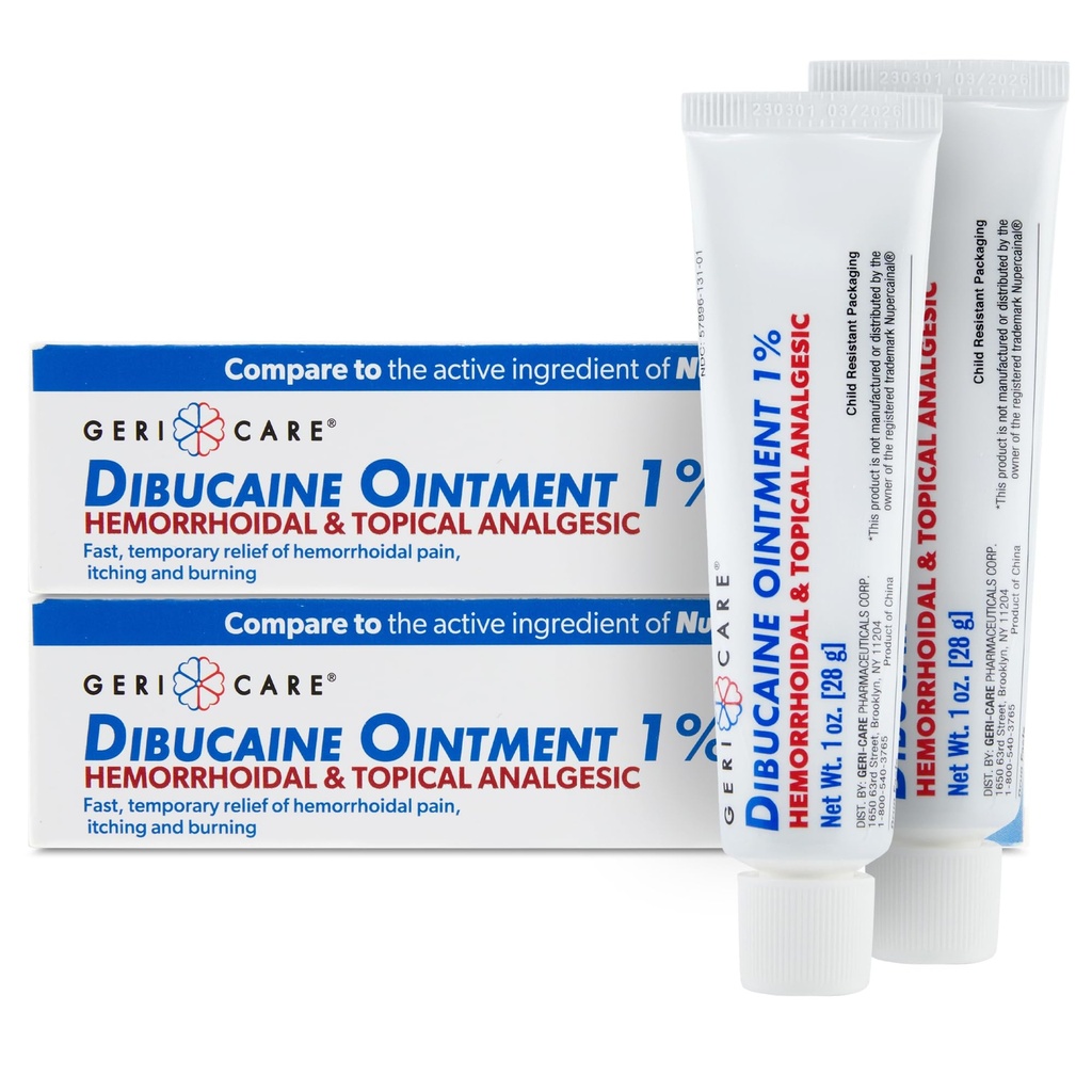 GeriCare Dibucaine Hémorroïde Onguent 1% Crème hémorroïde de soulagement de la douleur (Hemorroïde) et topique Analgésique (Hemorroïde) Relief rapide de la brûlure et des démangeaisons (Hemorroïde externe à action rapide) 1oz (2 Pack)