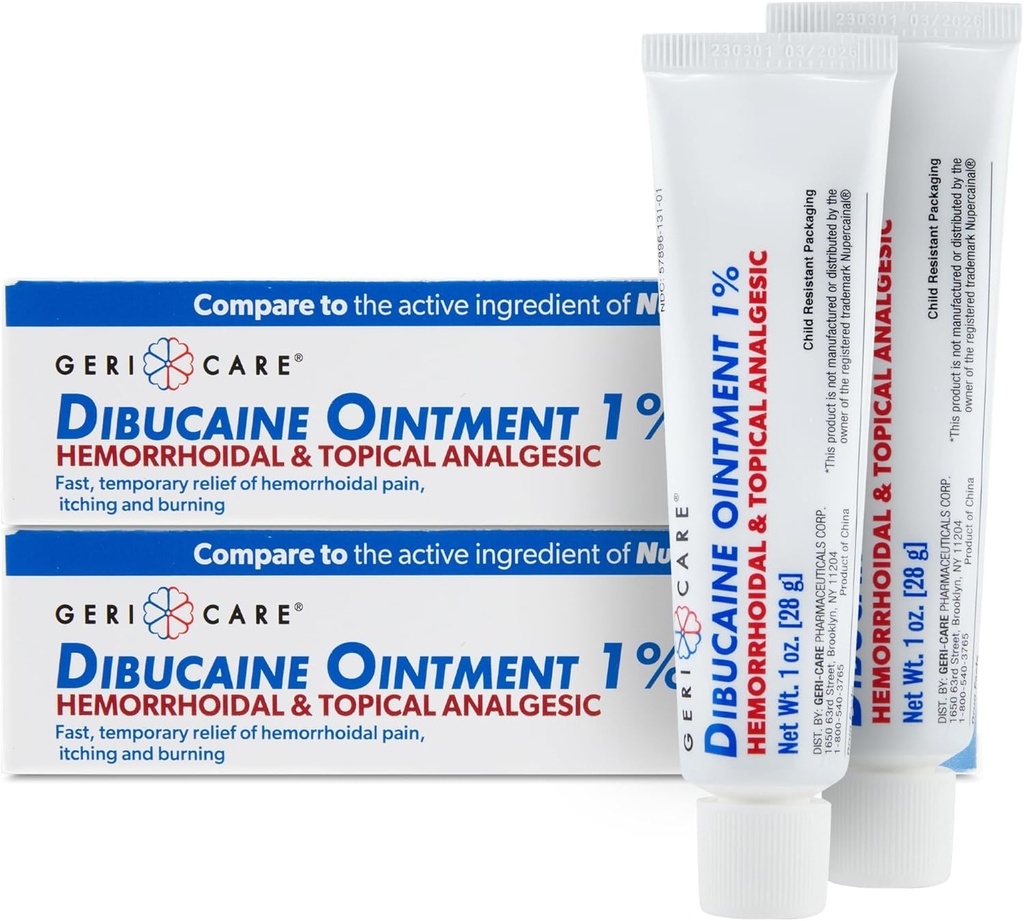 GeriCare Dibucaine Hémorroïde Onguent 1% Crème hémorroïde de soulagement de la douleur (Hemorroïde) et topique Analgésique (Hemorroïde) Relief rapide de la brûlure et des démangeaisons (Hemorroïde externe à action rapide) 1oz (2 Pack)