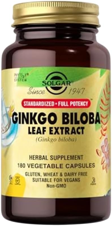 Solgar Ginkgo Biloba Leaf Extract - 180 capsules végétales - pleine puissance normalisée (SFP) - Non-OGM, végétalien, sans gluten, sans produits laitiers, casher, halal - 180 portions