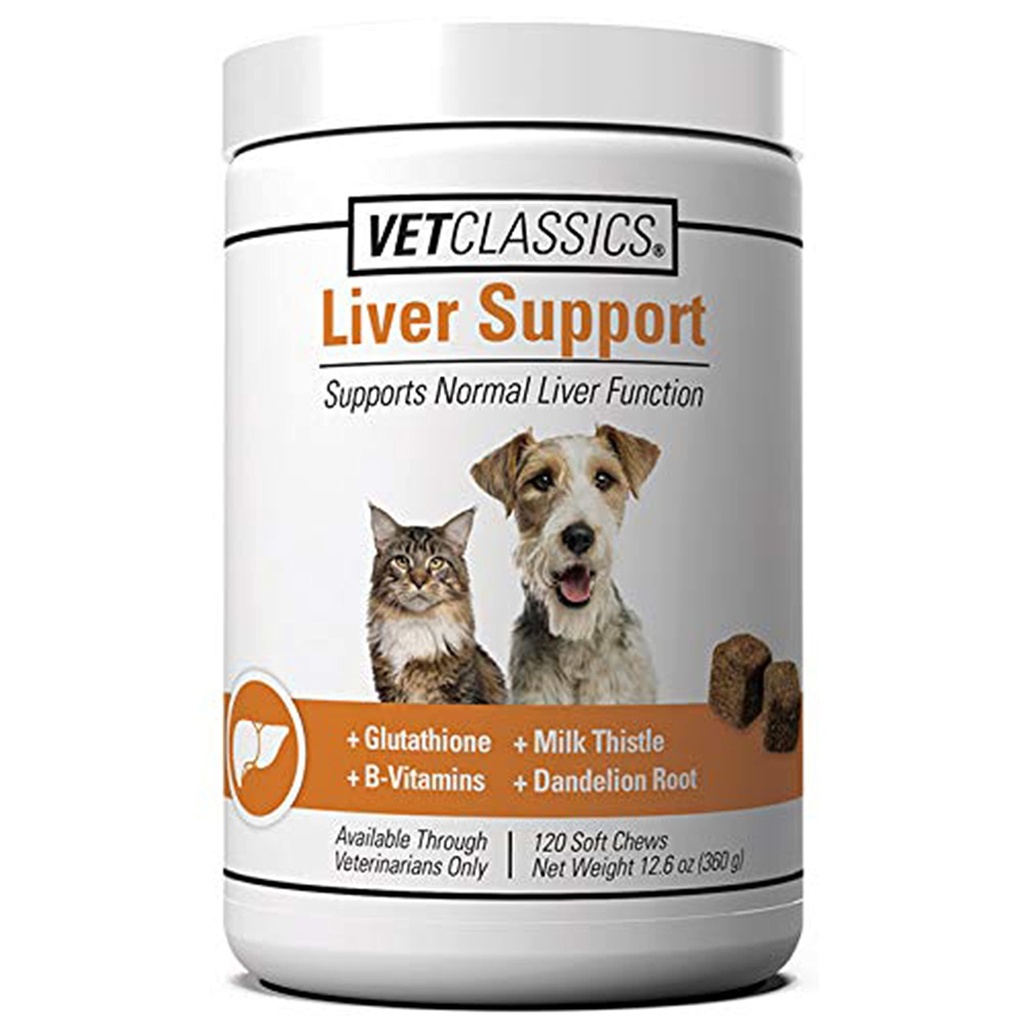 Vet Classics Supplément santé du foie pour chiens, chats – Fonctions hépatiques – Vitamines B, Glutathion, Thistle de lait – Tablettes molles, Chews – 120 Chews molles