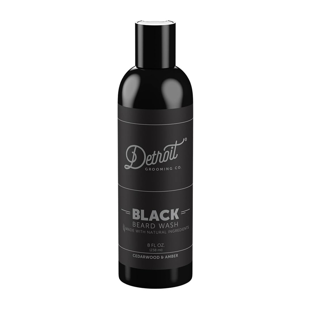 Détroit Grooming Co. Laver les barbes - Shampooing pour hommes pour les ours et les moustaches - Aloe Vera et huiles essentielles pour le rafraîchissement - Cedarwood & Amber Scent - Black Edition - 8oz
