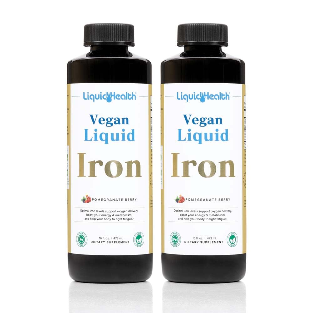 LIQUIDHEALTH supplément en fer liquide végétalien avec SunActive & Ferrochel Fe - Énergie naturelle, système immunitaire et soutien métabolique, augmentation de la clarté mentale, prénatale/postnatale - USA Made, non-OGM (2 Pack)