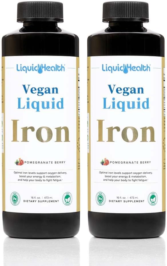 LIQUIDHEALTH supplément en fer liquide végétalien avec SunActive & Ferrochel Fe - Énergie naturelle, système immunitaire et soutien métabolique, augmentation de la clarté mentale, prénatale/postnatale - USA Made, non-OGM (2 Pack)