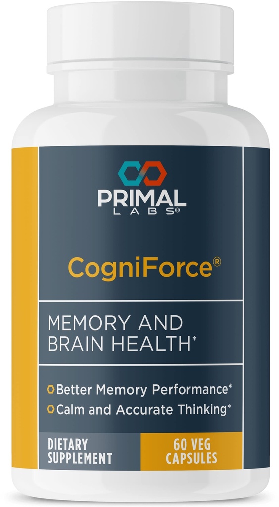Primal Health CogniForce - Mémoire et santé du cerveau - acétyl L-Carnitine Formule - Meilleure performance cognitive - Clarté + Focus + Meilleur rappel + Pensée calme - Supplément diététique - 60 capsules