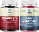 Bundle of Natural Cranberry Gummies for Women and Men and Extra Strength Zinc for Adults - Extra Strength Delicious Antioxidant Cranberry Chews - Chewable Zinc Citrate 50mg Immunity