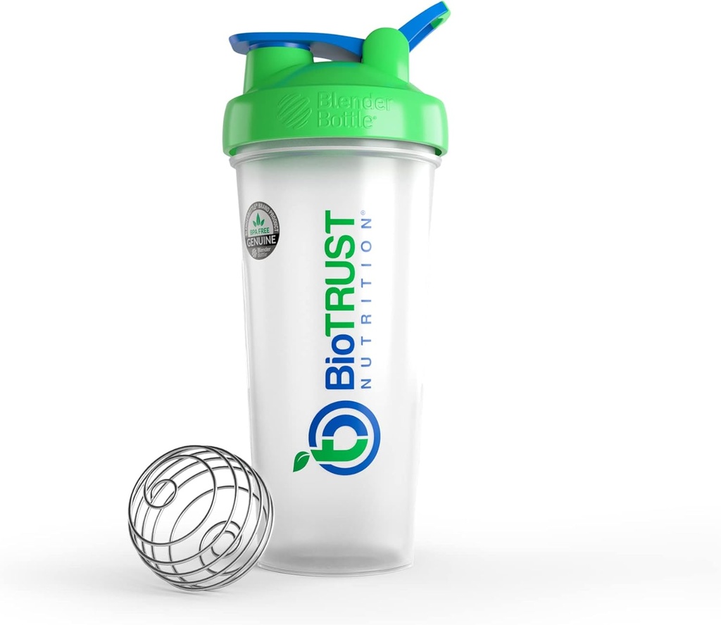 BioTRUST BlenderBottle Classic Shaker Bouteille, 28-Ounce avec boucle, clair/vert