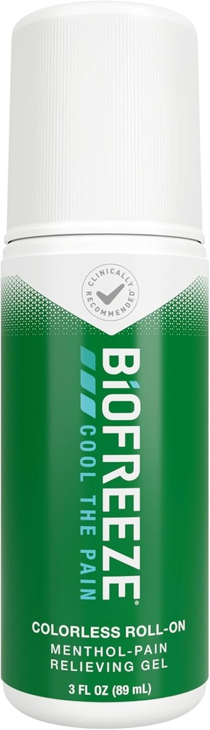 Biofreeze Roll On Pain Relief for Knee, Neck, Hip, Joint, Shoulder, & Simple Backache, Arthritis Pain Reliever, Cooling Sore Muscle Relief, FSA Eligible, Menthol Gel 3 Fl Oz