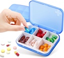 Organisateur quotidien de pilules pour les vitamines, huile de foie de morue, suppléments, médicaments, SAINSWIN Petite boîte à pilules pour la purée de poche, portable 6 compartiments Conteneur de médicaments pour voyager