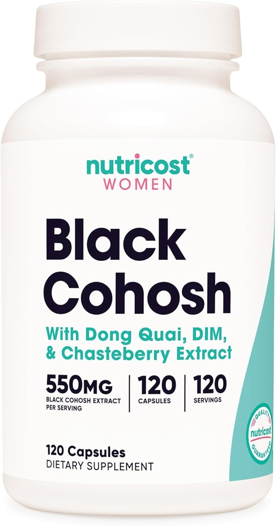 Nutricost Black Cohosh pour femmes 660mg, 120 Capsules - avec Don Quai, DIM, et Chaste Berry, Veggie Caps, Non-OGM, Sans gluten
