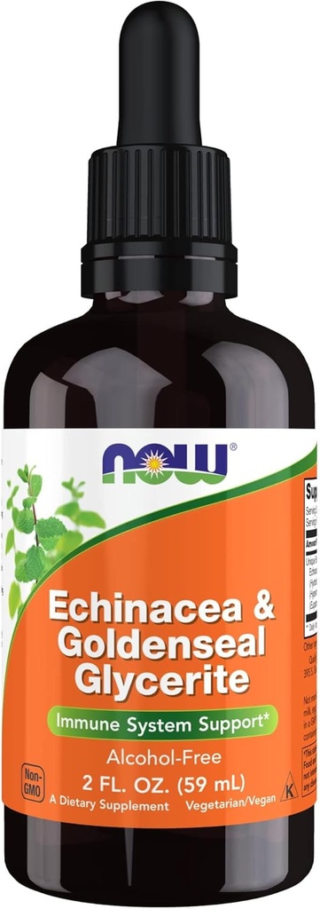 NOW Foods Supplements, Echinacea & Goldenseal Glycerite with Dropper, Immune System Support*, 2-Ounce