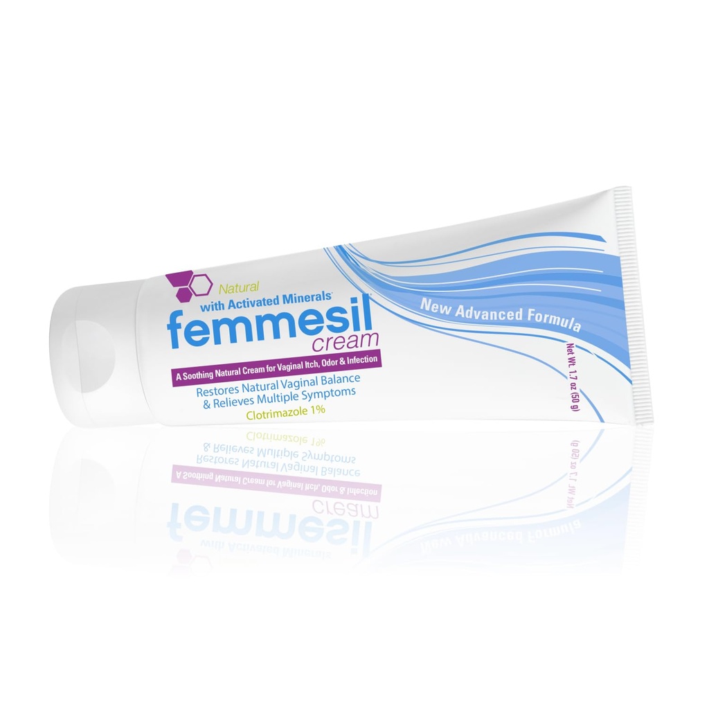 Femmesil Yeast Infection Traitement pour les femmes, avec Clotrimazole, Crème vaginale antifongique pour soulager apaisant le démangeaison vaginale et l'irritation, brûlure et malaise, 1.7oz Tube
