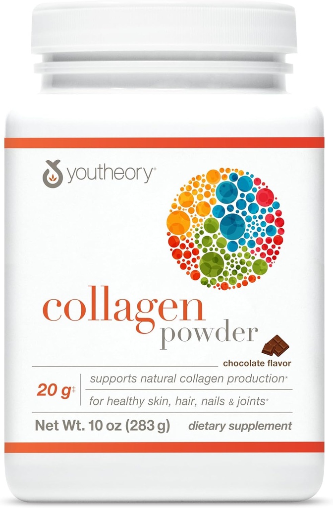 Poudre de collagène - avec acides aminés, minéraux, vitamine C et B7 (biotine) - Soutient des os, des muscles, des cheveux, des ongles, de la peau et des articulations sains* - Hydrolysé - Chocolat - 10 oz (12 portions)