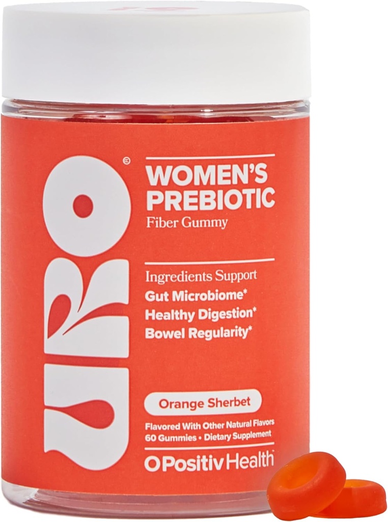 O Positiv URO Fibre Gommies pour adultes, 60 Compte (paquet de 1) - Supplément de fibre d'inuline à base de chicorée prébiotique - Fibre gommy quotidienne pour la santé des gourdes digestives - Non-OGM, végétalien et sans cruauté