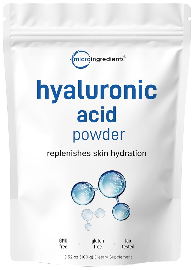 Micro Ingredients Hyaluronic Acid Serum Powder, 100 Grams | Low Molecular Weight, Cosmetics Grade | Skin Hydration and Moisture Support Supplements | Vegan, Water Soluble (Within 2 Hours)