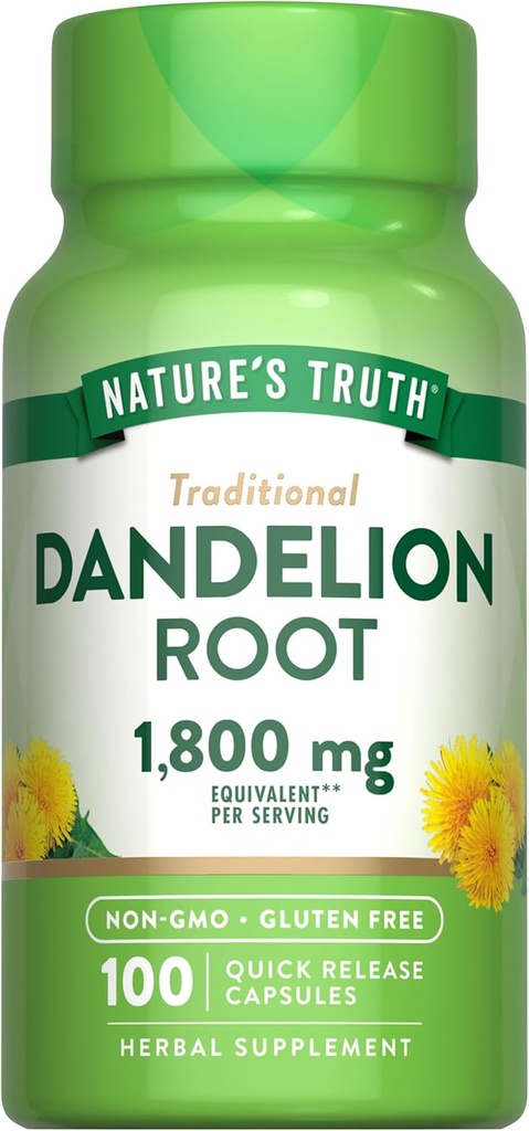 La vérité de la nature Dandelion Capsules de racine de 1800mg.100 Comte.