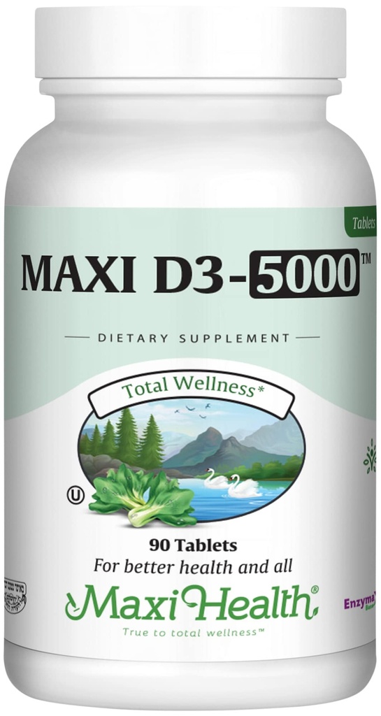 Maxi Santé Vitamine D3 5000 UI (125 mcg) - Vitamine D 5000 UI - Bons sains, dents, immunosupport - Vit D3 à haute puissance kasher pur (90 comprimés)