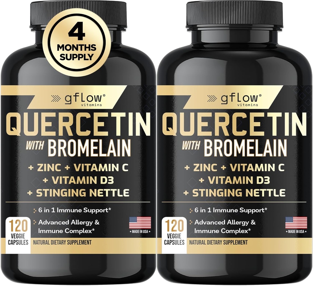 Quercetin avec Bromelain, supplément à la bouteille, vitamine C de zinc Vitamine D.O.M., sans gluten Fabriqué aux États-Unis