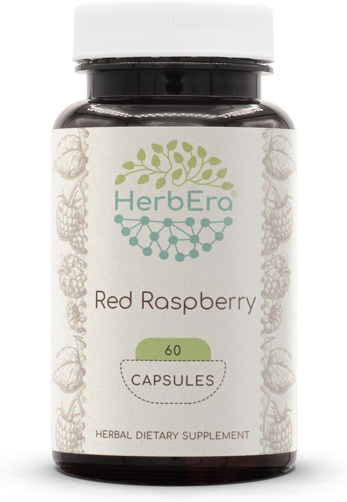 HerbEra Red Raspberry 60 Capsules, 500 mg, Red Raspberry (Rubus idaeus) Feuille séchée (60 Capsules)