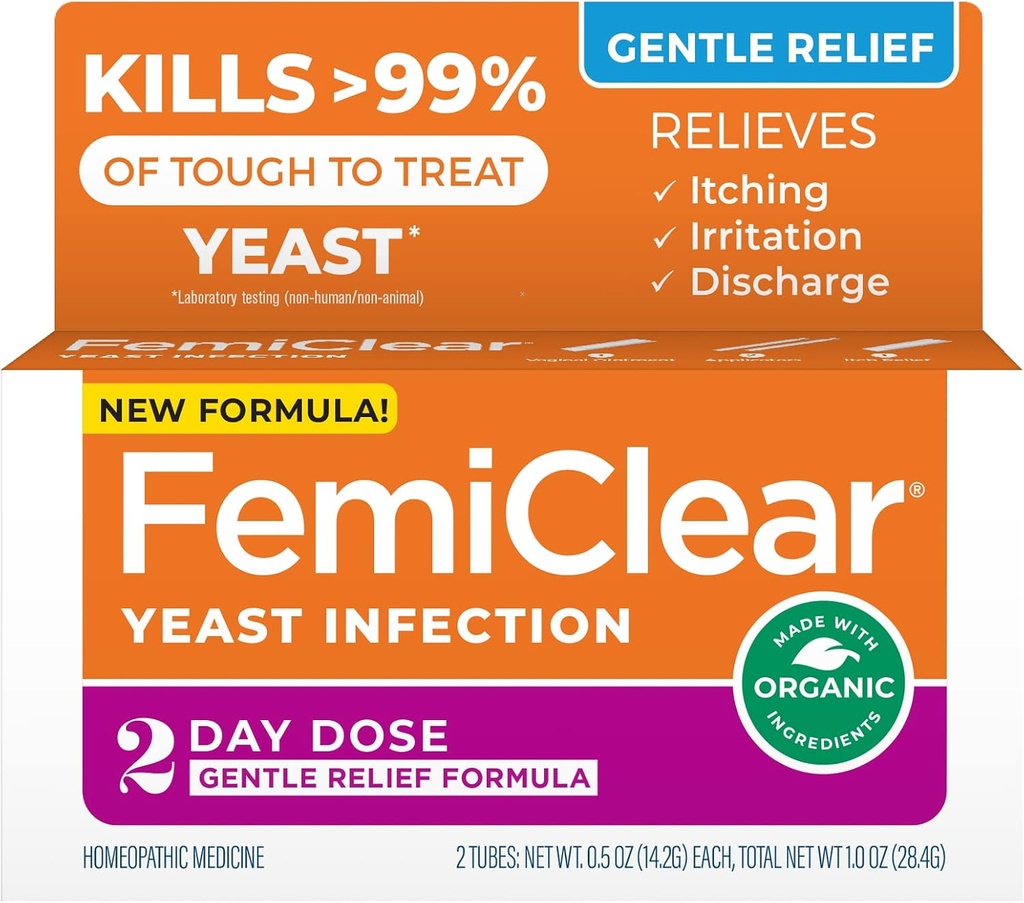 FemiClear Gentle Relief Formula 2 Day Infection Treatment, Gentle Formula for More Sensitive Individus, All-Natural Ingredients Ointment + External Ditch Relief Ointment, Produits de soins féminins