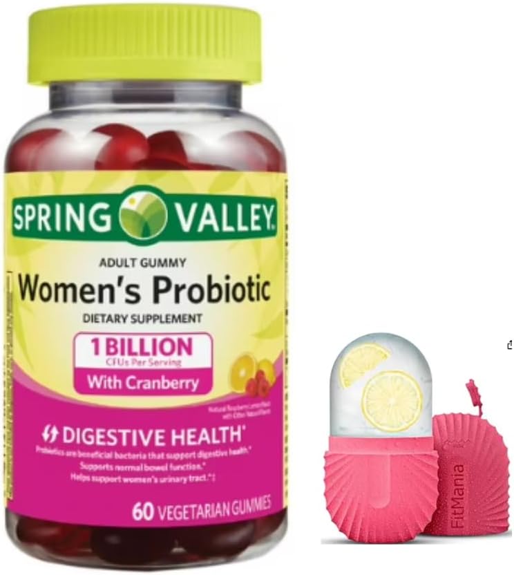 FitMania Spring Valley Women's Cranberry Probiotic Supplement Spring Valley Gommies végétariens, citron framboise, 60 comte et un rouleau de glace cadeau pour le visage