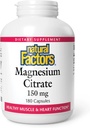 Facteurs naturels, Citrate de magnésium 150 mg, Formule de santé musculaire et cardiaque, 180 capsules