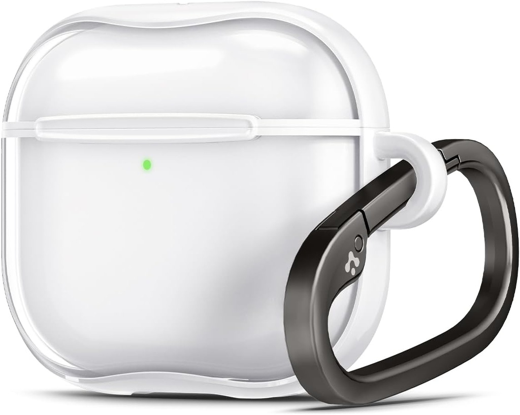Spigen Ultra Hybrid Designed AirPods 4 Case (2024) Couverture claire anti-jaunissement avec chaîne-clé de carabinier - Jet White