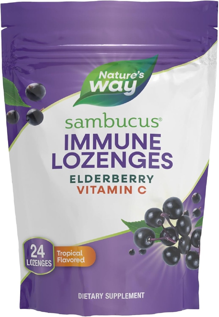 Nature de la Voie Sambucus Immune Lozenges, Vitamine C de haute puissance, Elderberry, 24 Losanges parfumées tropicales (paquetage mai Vary)