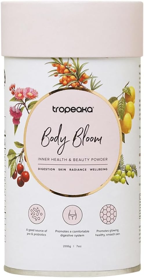Tropeaka Body Bloom - Superfood Beauty Supplement, soutient la production de collagène pour la peau, les cheveux et les ongles, les prébiotiques et les probiotiques, végétalien, sans lait, sans gluten, sans OGM, 18oz (28 portions)