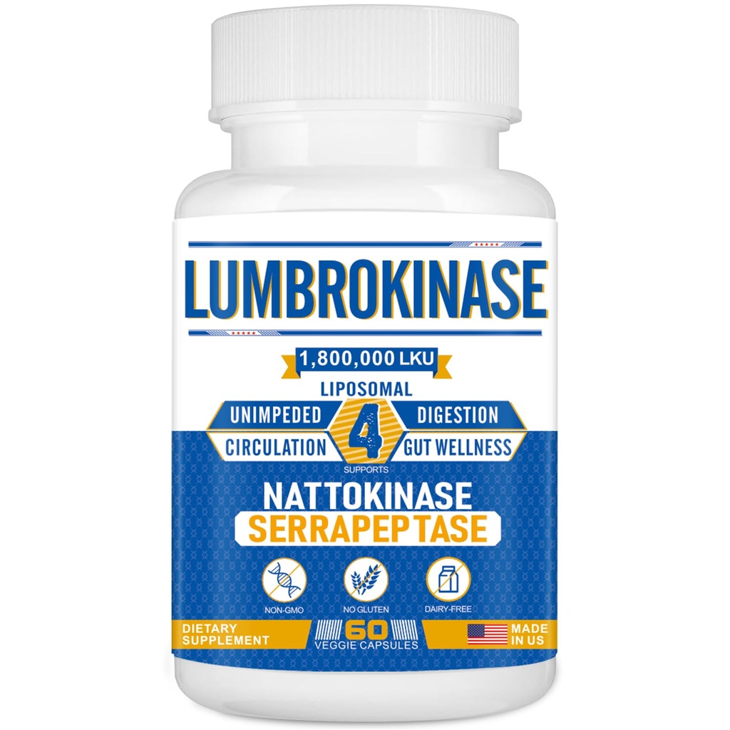 Liposomale Lumbrokinase Nattokinase Serrapeptase Complex, Supplément Lumbrokinase pour la Circulation Santé cardiaque et Digestion,60 Capsules
