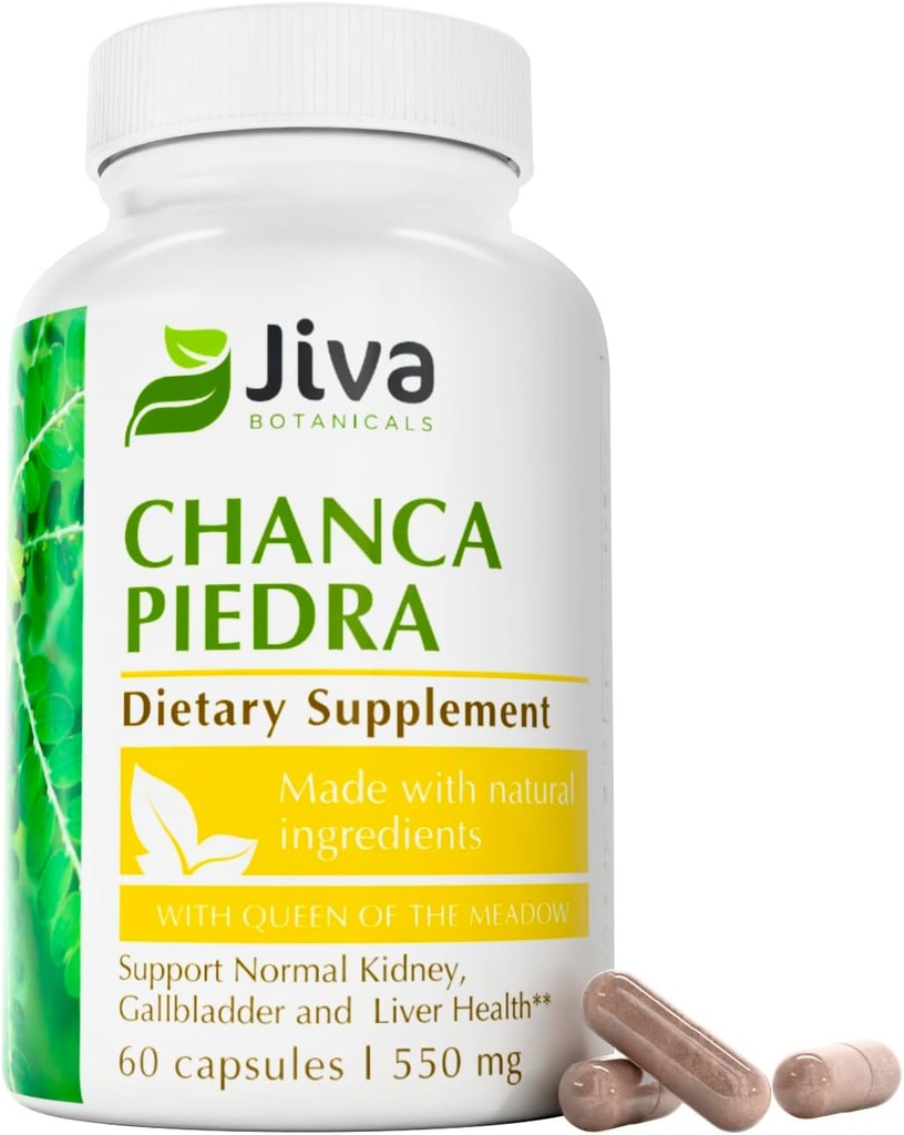 Jiva Botanicals Supplément Chanca Piedra - 550 mg par portion - 500mg Extrait avec 50mg Reine de la Meadow - 2 mois d'approvisionnement