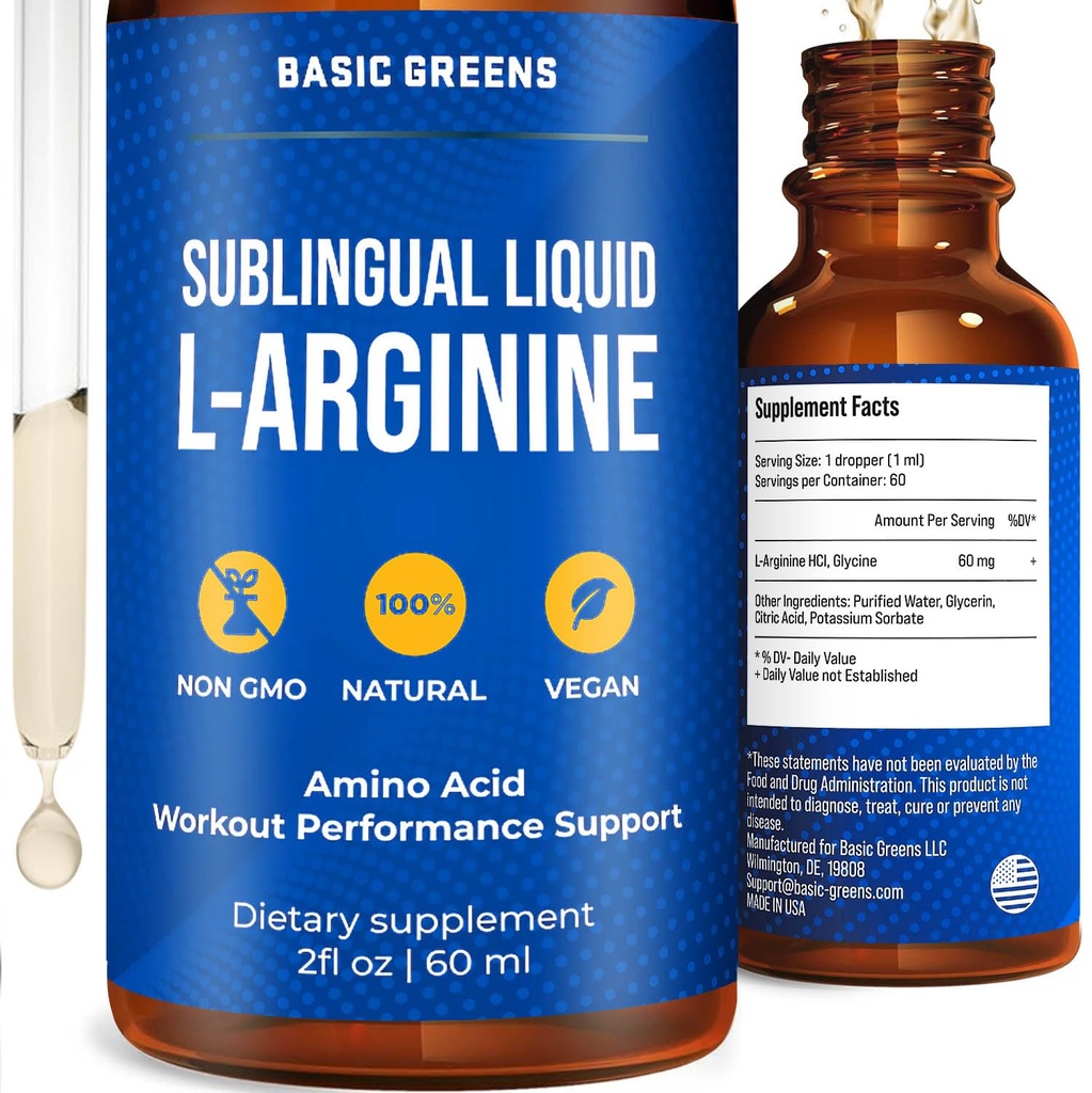 L Arginine Liquide - Supplément L-Arginine pour hommes et femmes avec précurseur à oxyde nitrique, supplément L Arginine