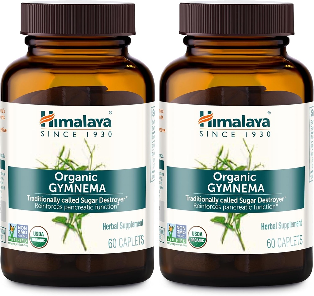 Himalaya Organic Gymnema Sylvestre - Herbal Glucose Metabolism Support - USDA Organic, Non-GMO, Vegan, Gluten Free, 700 mg, 60 Caplets (Pack of 2)