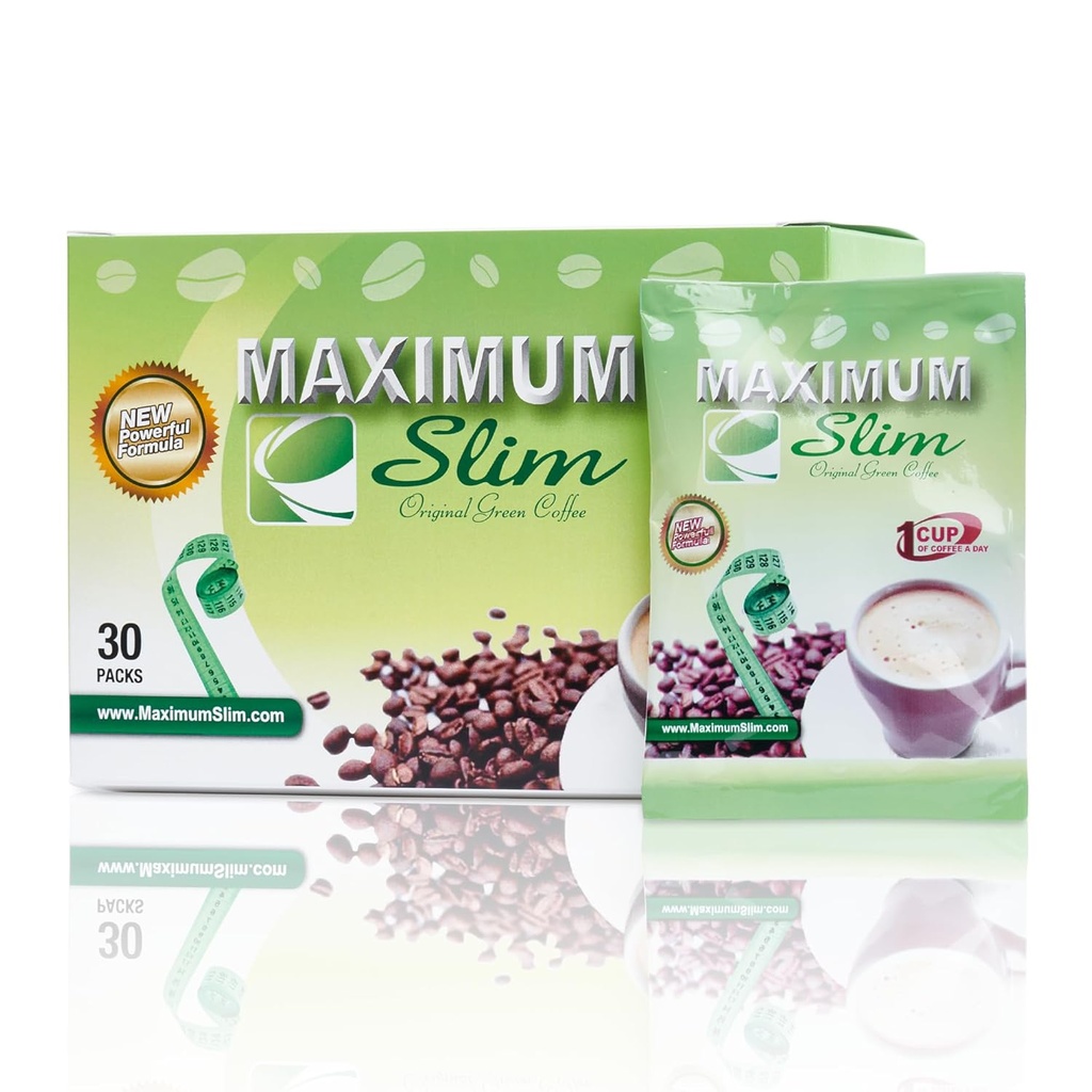 Maximum Slim Original Green Coffee –Premium 4-in-1 Formula with Natural Herbal Extracts for Energy & Vitality. Creamy & Delicious for Maximum Satisfaction. No Messy Side Effects-Made in the USA-30 Ct