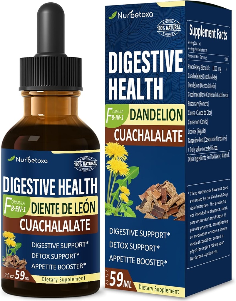 Digestive Health Drops, Cuachalalate Digestion Supplement for Gut Detox Cleanse Support and Stomach Ulcer, Corteza de Cocolmeca para Despertar digestivo y Limpoar Estomago. 2 oz