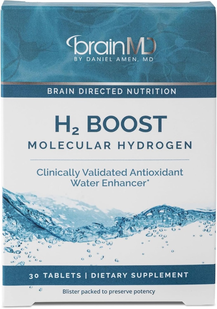 BRAINMD H2 Boost Molecular Hydrogen - 30 Tablets - Antioxidant Water Enhancer - Vegan, Gluten Free - 30 Servings