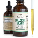 Colloïdal Argent liquide 20 PPM - 4 Fl OZ (Plata Coloïdal avec goutteau) 99,9% Pure, sans gluten, non-OGM par Double Wood Suppléments