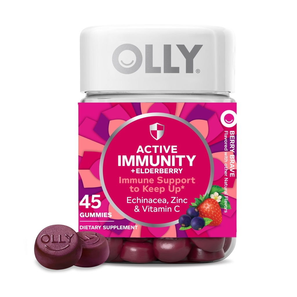 Immunité OLLY Gummy, Immune Support, Elderberry, Zinc, Vitamine C, Supplément, Berry Flavor, 15 jours d'approvisionnement - 45 Comte