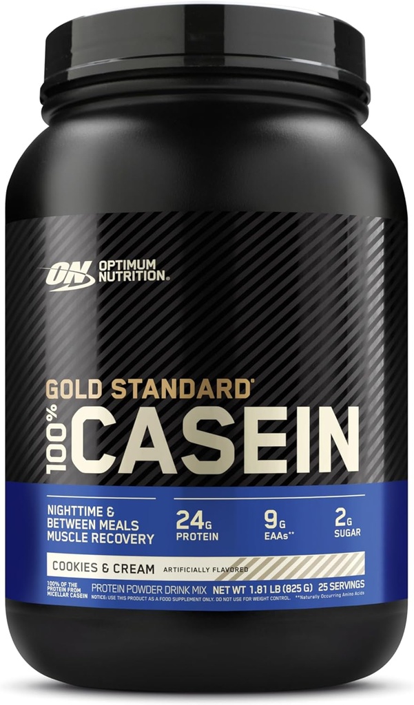 Optimum Nutrition Or Standard 100% Micellar Casein Protéine Poudre, Digestion lente, vous aide à garder complet, récupération musculaire nuitée, cookies et crème, 1,81 livre (emballage mai Vary)