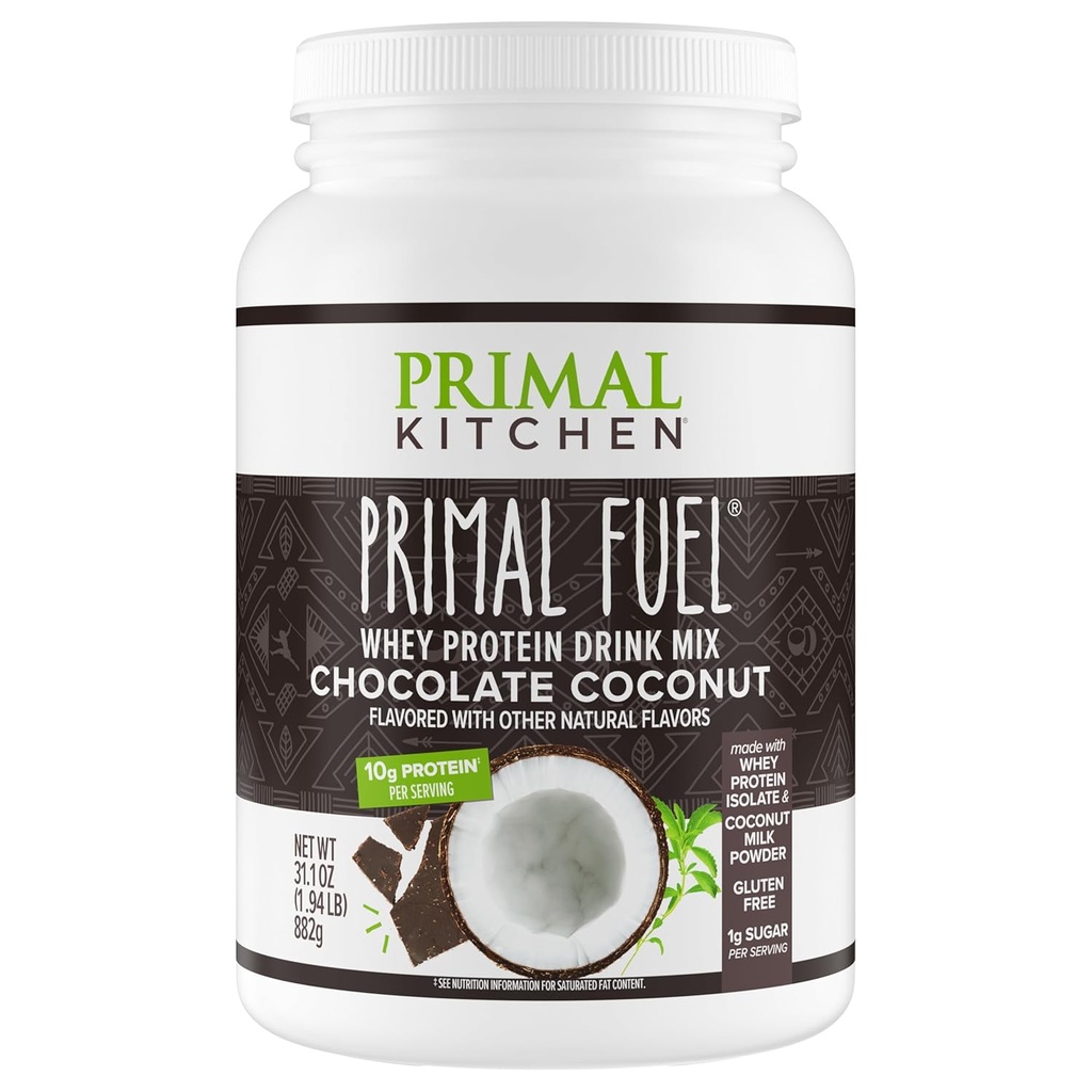 Primal Kitchen Primal Fuel Chocolate Coconut Whey Protein Powder, Gluten and Soy Free, 1.94 Pounds
