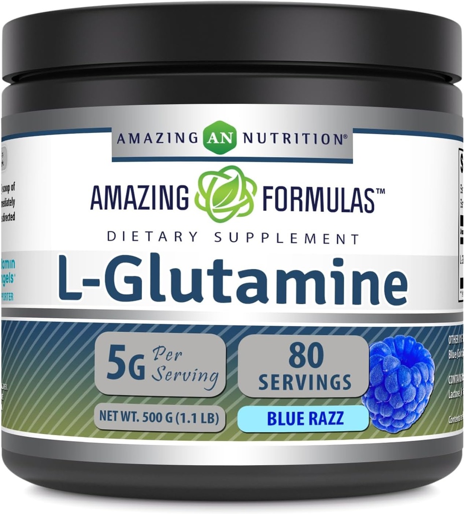 Amazing Formulas L-Glutamine Powder | Amino Acid Supplement | Non-GMO | Gluten Free | Made in USA (Blue Raspberry | 1.1 Lb)