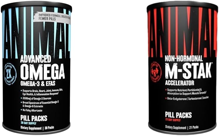 Oméga animal Omega 3 et 6 Supplément de 30 jours Pack M-Stak Non-Hormonal Hard Gainers Muscle Building Stack 21 Compte