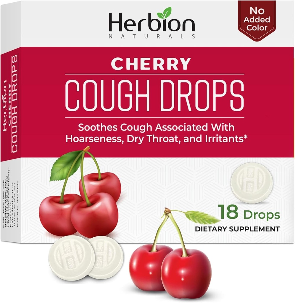 HERBION Naturals Toux gouttes, complément alimentaire, Toux apaisante, pour les adultes et les enfants de plus de 6 ans, Pas d'arôme artificiel, Pas de couleur ajoutée (18 Compte (paquet de 1), Cerise)