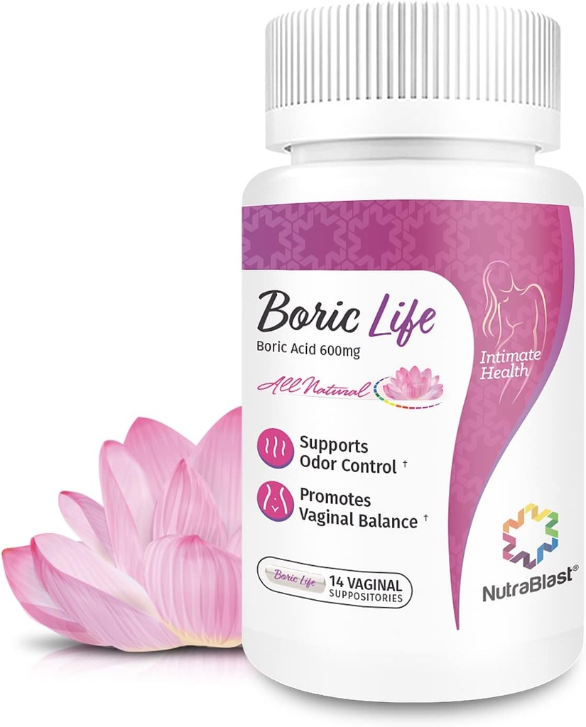 Suppositoires vaginales de l'acide borique NutraBlast - 100% pur Fabriqué aux États-Unis - Borique Life Intimate Health Support (14 comte)