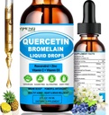 Quercetin avec vitamine C et zinc - Quercetin gouttes liquides - Quercetin avec bromelain - Zinc Quercetin - Supplément de soutien immunitaire pour la santé respiratoire et la réponse du corps aux allergies occasionnelles