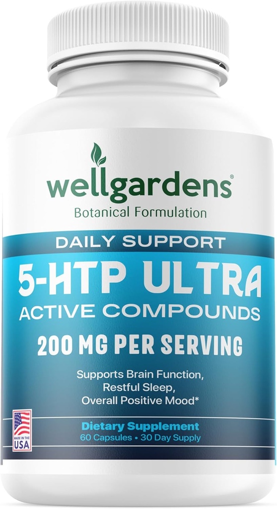 100% Pure 200 MG 5-HTP Ultra pour un sommeil sain et un sentiment de bien-être - Soutien de l'humeur, du stress, du sommeil - 5HTP Supplément avec Calcium - 60 5HTP 200mg Capsules, 30 portions
