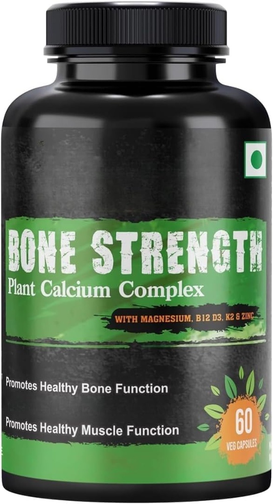 Onze zones de concentration osseuse - Calcium à base végétale, magnésium, zinc, vitamine D3, VIT B12, K2 - OGM, soja, ingrédients sans gluten - complément alimentaire complet pour la santé des os - 60 capsules amies des végétaliens