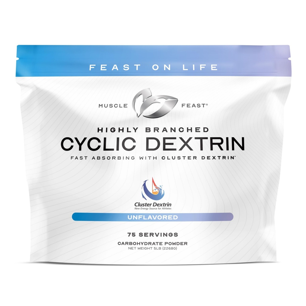 Muscle Feast Highly Branched Cyclic Dextrin Powder, Carbohydrate Powder Supplement, Pre-Workout, Intra Workout, Post-Workout Carbs - HBCD Supports Endurance, Energy, & Recovery - Unflavored, 5lbs