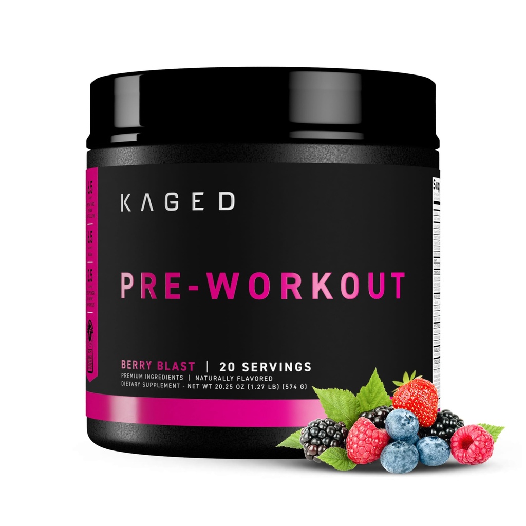 Kaged Original Pre Workout Poudre de pré-entraînement de Berry Blast de pré-entraînement avec la créatine, Beta Alanine, L-Citrulline, BCAAs de 274 mg de caféine biologique de 20 portions